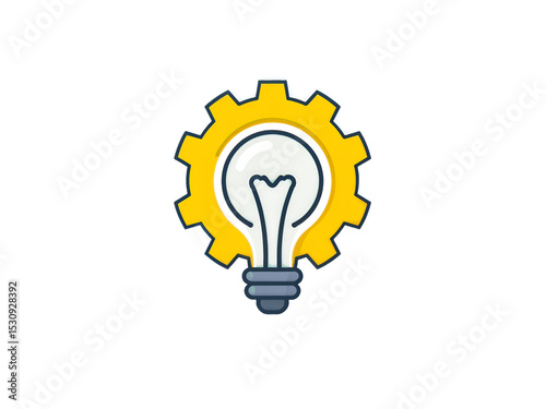 Gear and bulb icon in flat design, representing innovation, idea, and creative solutions. Generative AI