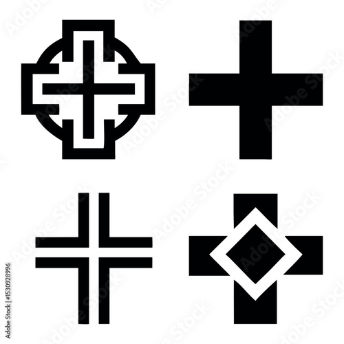 collection of four different cross symbols
