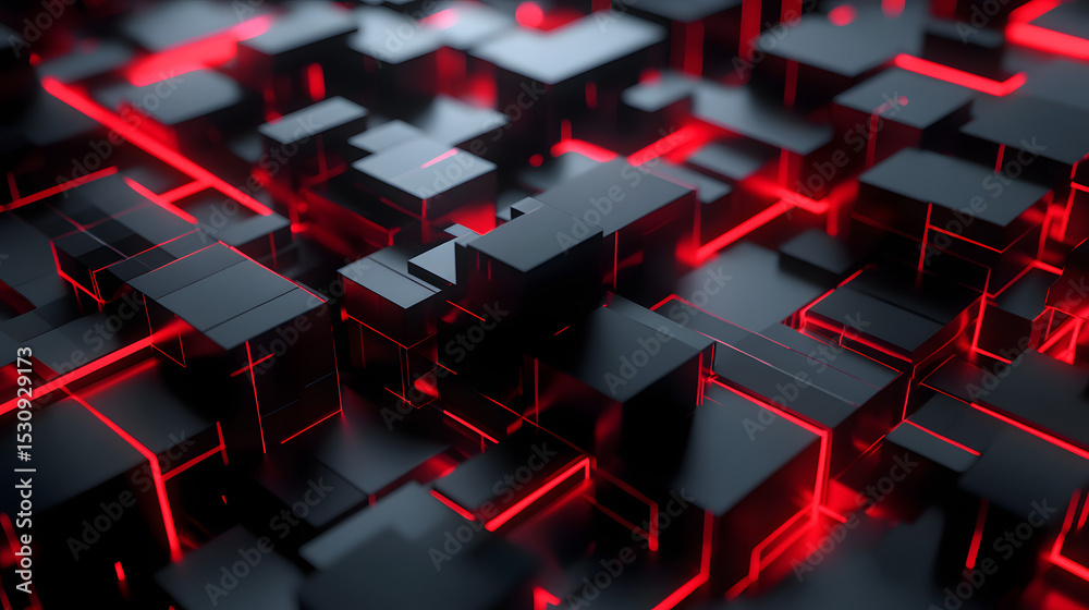 Fototapeta premium 3d rendering of black and red abstract geometric background. Scene for advertising, technology, showcase, banner, game, sport, cosmetic, business, metaverse. Sci-Fi Illustration. Product display