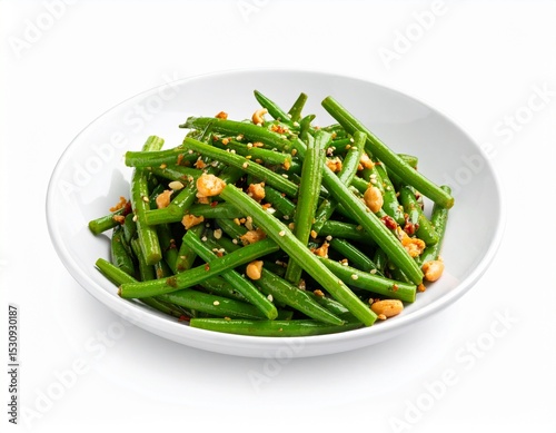 Bowl of stir-fried long beans with fresh green beans for a nutritious and healthy meal