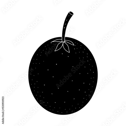 Single black silhouette of an orange fruit