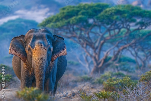 In Udawalawe National Park, an elephant is seen drinking from a puddle of water, located in Udawalawe, Sabaragamuwa Province, Sri Lanka