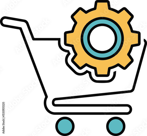 Procurement Icon, Business to Business Shopping Cart with Gear, Industrial