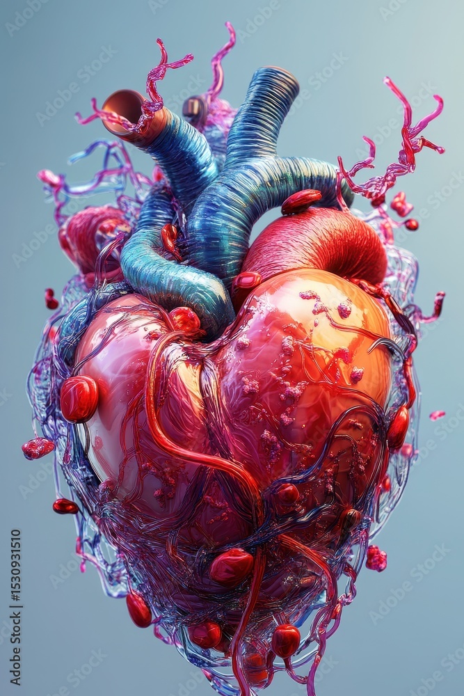 Naklejka premium Three-Dimensional Graphic Illustration of Heart Bypass Procedure