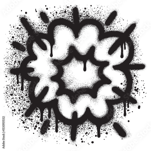Radial explosion graffiti. Exploding bursts, round explosions cloud and exploded bomb effect with black spray paint.
