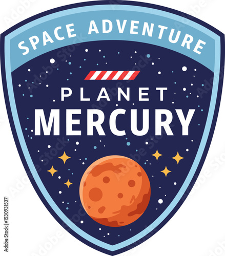 A vintage badge vector illustration space adventure and planet mercury, a quality sign for your best sale art design