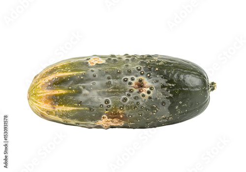 Moldy Cucumber: Close-up Photography of Spoiled Cucumis sativus Showing Decay and Fungal Growth