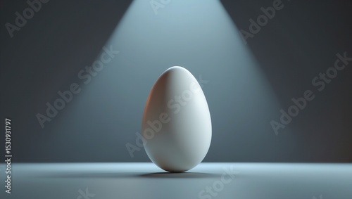 Single white egg under dramatic spotlight on dark background, symbolizing simplicity and potential