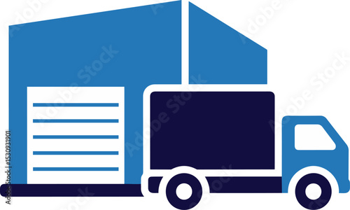 Wholesale Distribution Icon, Warehouse and Delivery Truck Symbol, Logistics Supply Chain