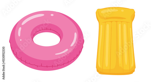 Flat Inflatable Donut Float and Mattress Icons in Bright Colors