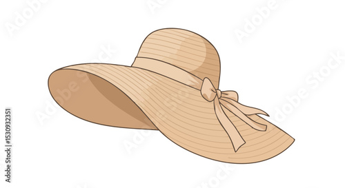 Flat Wide-Brimmed Summer Hat Icon in Beige Tones