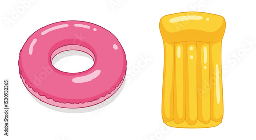 Flat Inflatable Donut Float and Mattress Icons in Bright Colors