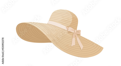 Flat Wide-Brimmed Summer Hat Icon in Beige Tones