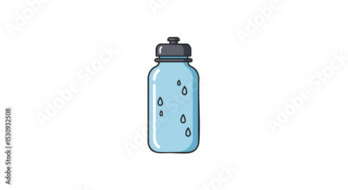 Flat Reusable Water Bottle Icon with Condensation Drops