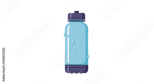 Flat Reusable Water Bottle Icon with Condensation Drops