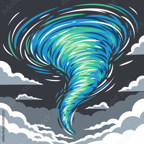 Dynamic Tornado Vortex with Swirling Clouds Illustration