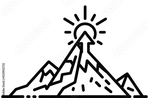 simple black mountain icon with upward arrow vector

