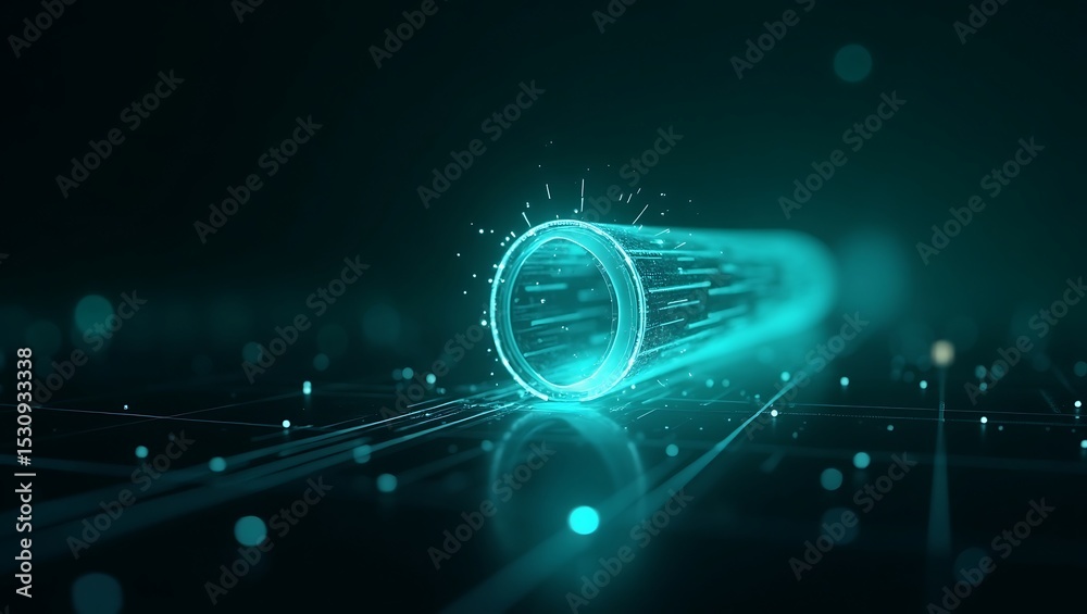 Fototapeta premium Abstract futuristic teal energy tunnel digital data stream