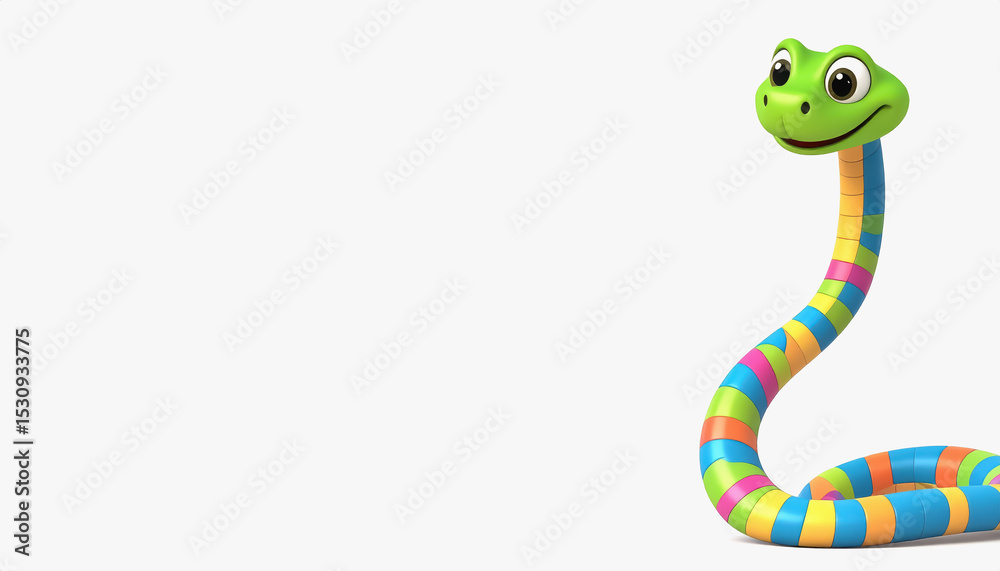 Fototapeta premium Charming 3d colorful snake full body isolated on white background with ample copy space for text and creative design