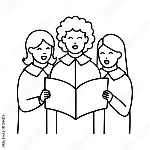 Christmas Carolers Line Art Vector Illustration