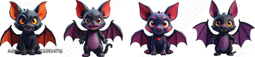 Cut out set of vector Halloween Bat Plush Toy Isolated on Transparent White Background.