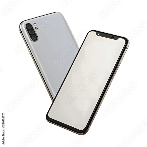Silver smartphone with blank screen isolated on transparent background