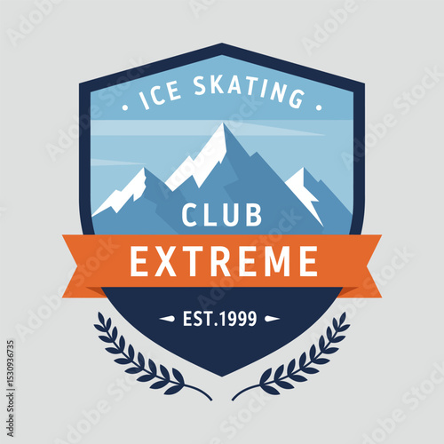 Vector badge ice skating extreme with mountain illustration, perfect for logo sport community