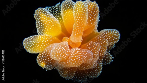 Vibrant underwater close-up of a luminous jellyfish showcasing intricate patterns and colors