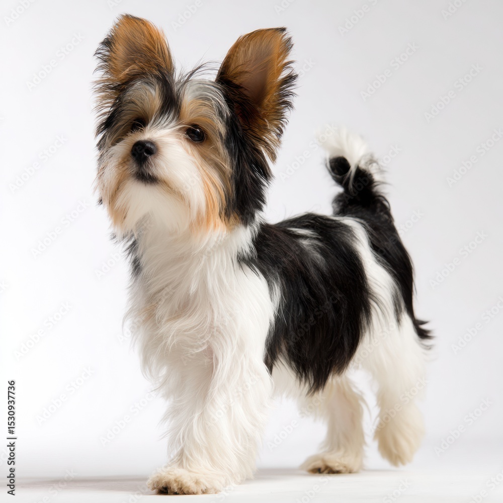 Biewer Terrier Diagonal Stance White Background Dynamic Angle Show Quality Precise Contours Biewer Terrier Diagonal Stance White Background Dynamic Angle Show Quality Precise Contours