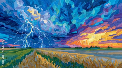 A tornado of catastrophic magnitude, set against a stormy sky with flashes of lightning, serves as a representation of the devastating impact of natural disasters and extreme weather, appropriate for