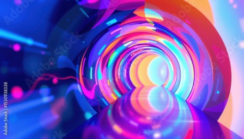 create a vibrant and colorful glass tunnel design in 3d illustration, perfect for a wallpaper background