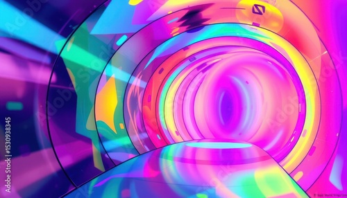 create a vibrant and colorful glass tunnel design in 3d illustration, perfect for a wallpaper background