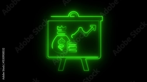 Glowing neon setting and dollar management icon isolated on with black background. graphic animation