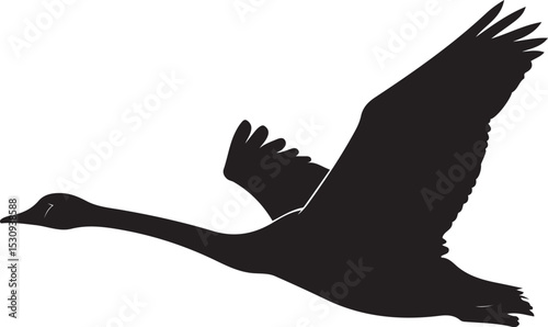 Swan in flight elegant silhouette artwork, Flying swan minimal bird illustration