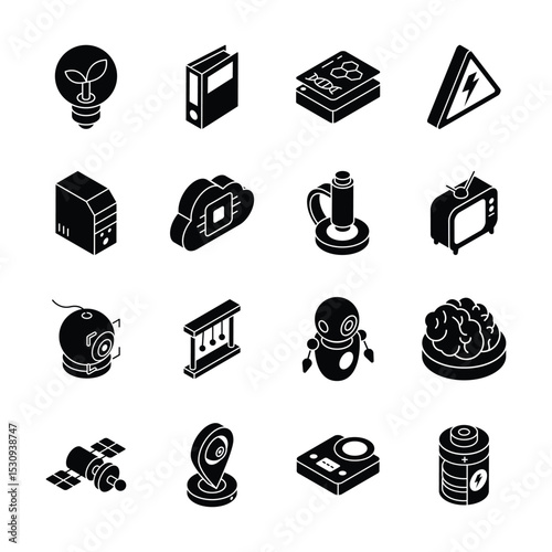 Ready to use pack depicting science and tech devices isometric icons