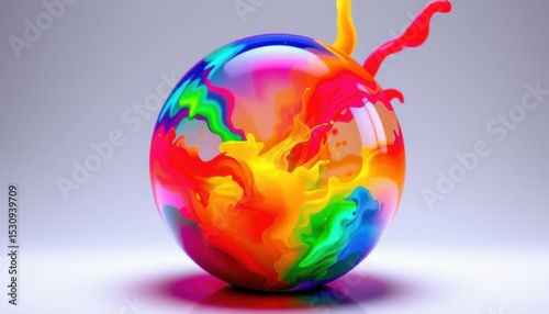 neon paint sphere holographic sphere in rainbow ink mix, create an image of a neon paint sphere that has been filled with various colors of paint