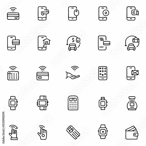 Payment Vector Icon Set | Adjustable Line Weight | Contactless, credit card, NFC, transaction, terminal, mobile, wallet, smart watch, secure, wireless, tap, digital