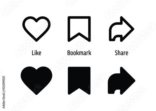 Like, bookmark, share icons
