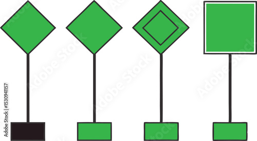 Green Lateral Mark Set, Navigation Buoys Signs, Water Channel Markers on White