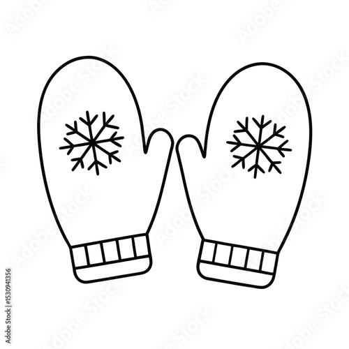 Winter Mitten Line Art Vector Illustration