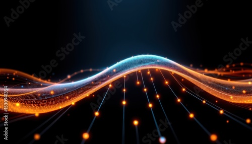 create a 3d render of a wavy shape representing fiber internet connectivity, with glowing streams emanating from the bottom