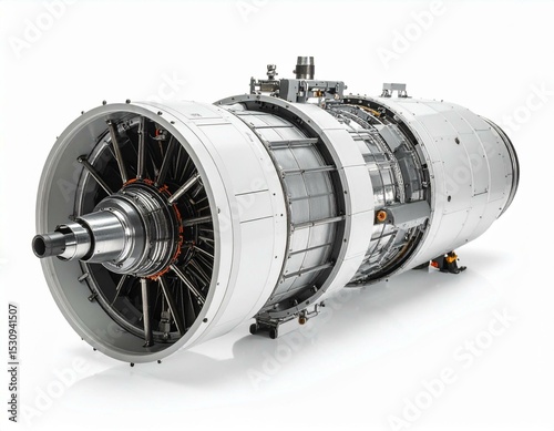 Detailed view of a turbofan engine showcasing its internal components and structure