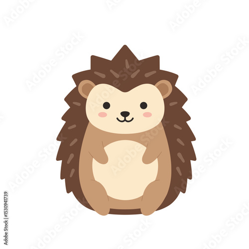 Cute cartoon hedgehog illustration with brown spines and soft tan belly on white