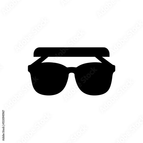Black sunglasses and headgear graphic on a stark white backdrop