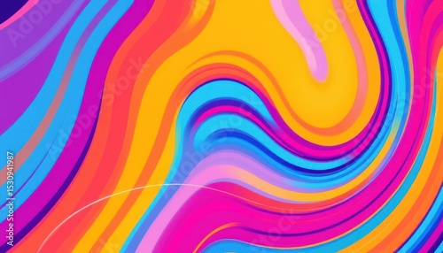 create an abstract and colorful illustration with a futuristic wavy background that features a subject on the left side of the image, the subject should be clear and distinct