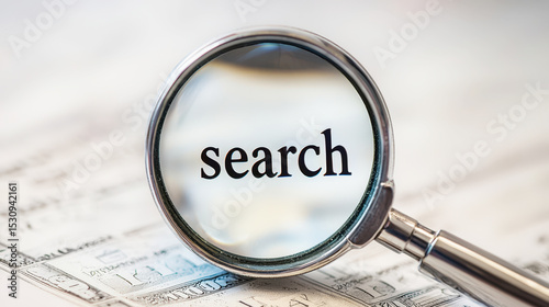 A magnifying glass highlights the word search, emphasizing the importance of exploration in research and investigation tasks