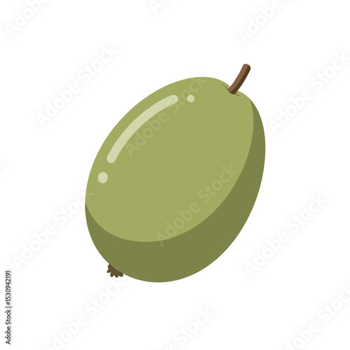 Isolated simple cartoon olive with a brown stem on a white background