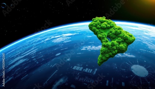 create a stunning 3d illustration of brazil from space, showcasing the vibrant green landscape reminiscent of earth