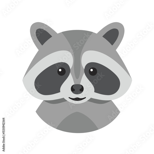 Simplified gray raccoon face isolated on white