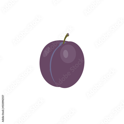 Stylized digital art of a single plum on a white background, simple shading